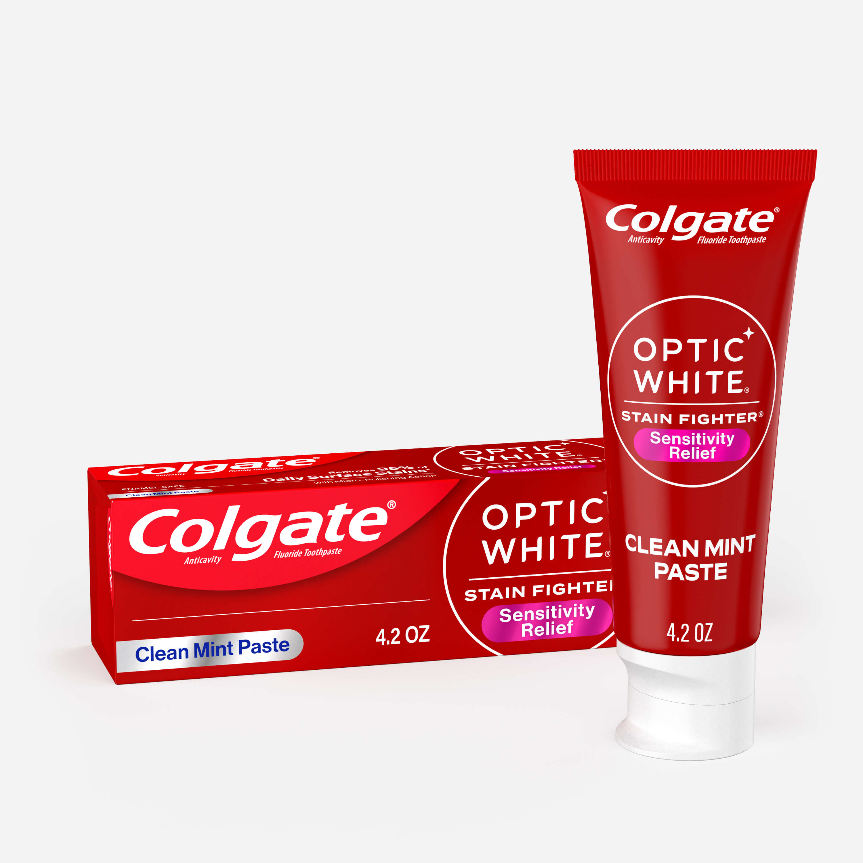 Colgate Optic White Stain Fighter Whitening Toothpaste with Sensitivity Relief, Clean Mint, 4.2 Oz Tube