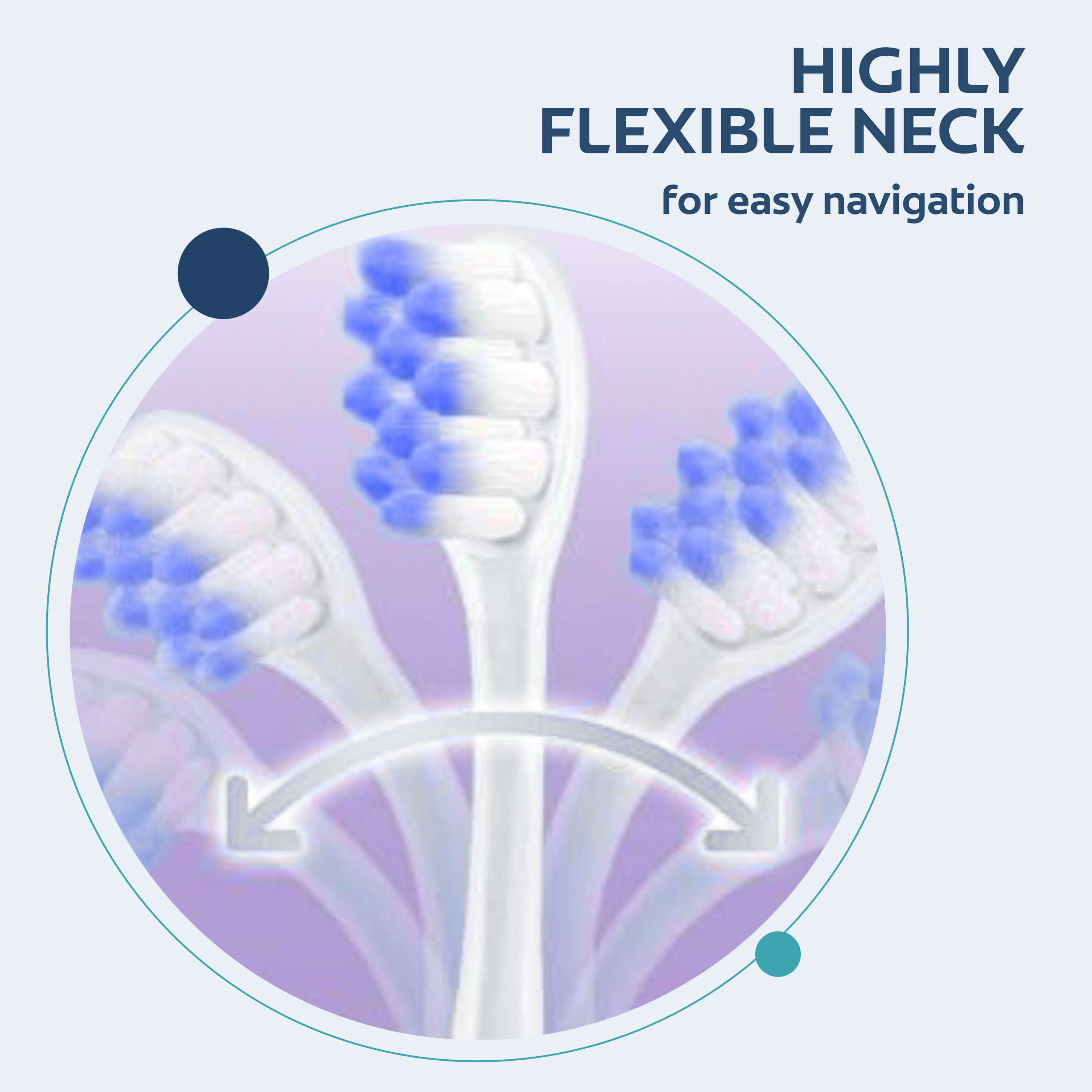 A Colgate Sensitive Expert Ultra Soft Toothbrush bending back and forth. In text: Highly flexible neck for easy navigation.