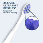 A close up of the bristles on a Colgate Sensitive Expert Ultra Soft Toothbrush. In text: 3X more ultrasoft bristles* for gentle & effective cleaning.