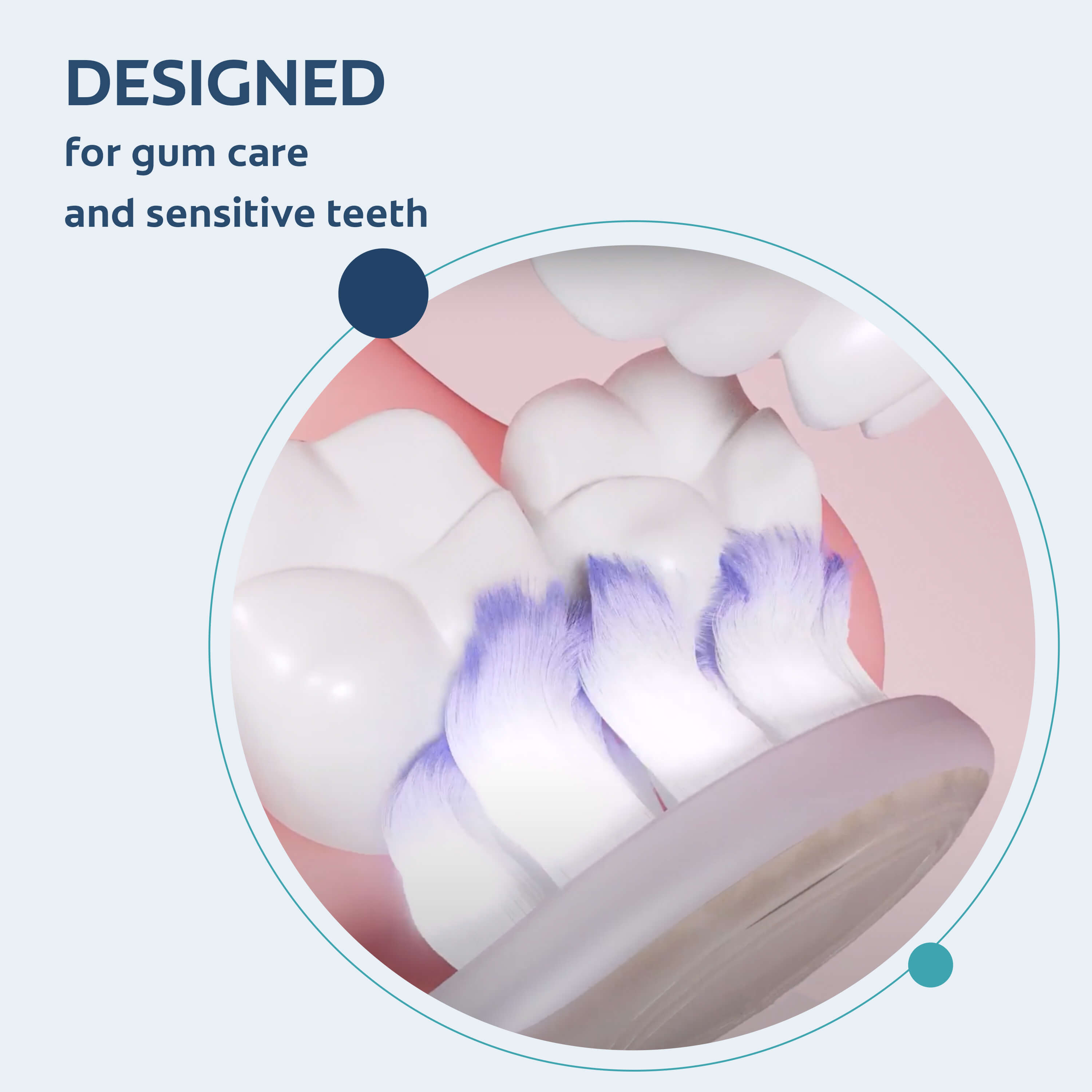 A Colgate Sensitive Expert Ultra Soft Toothbrush brushing teeth. In text: Designed for gum care and sensitive teeth.