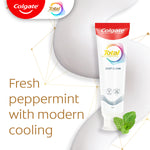 A tube of Colgate Total Deep Clean toothpaste next to mint leaves. In text: Fresh peppermint with modern cooling