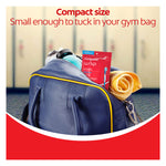 A bag of Colgate Max Fresh Wisp Disposable Mini Travel Toothbrushes in a gym bag. In text: Compact size. Small enough to tuck in your gym bag.