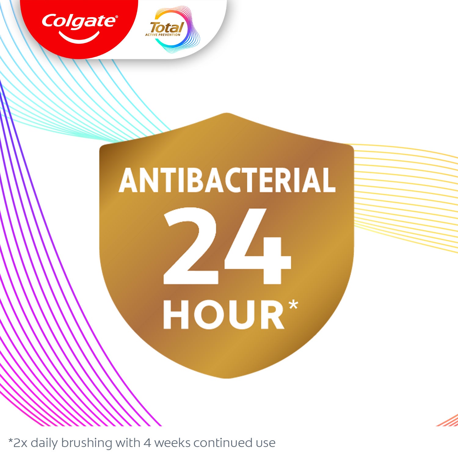 In text: Antibacterial 24 hour*. *2x daily brushing with 4 weeks continued use.